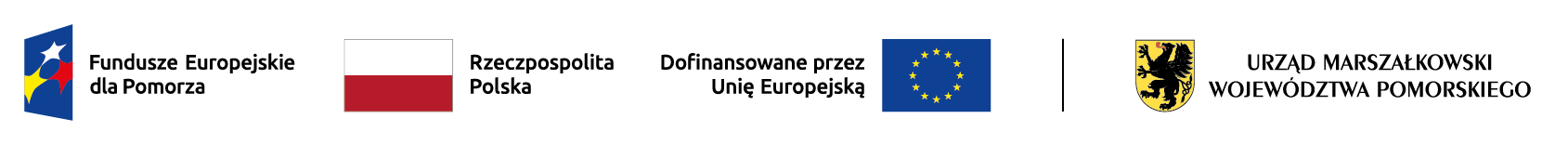 Logotypy: Fundusze Europejskie dla Pomorza, Rzeczpospolita Polska, Dofinansowane przez Unię Europejską, Województwo Pomorskie